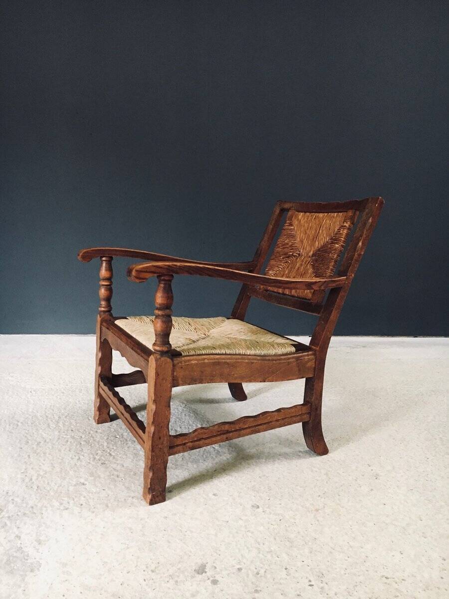 Arts & Crafts Handcrafted Low Lounge Armchairs, Belgium, 1920s, Set of 2