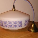 Hanging opaline white blue engravings 60s