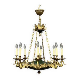 Empire style chandelier with bronze swans. Gilded bronze.