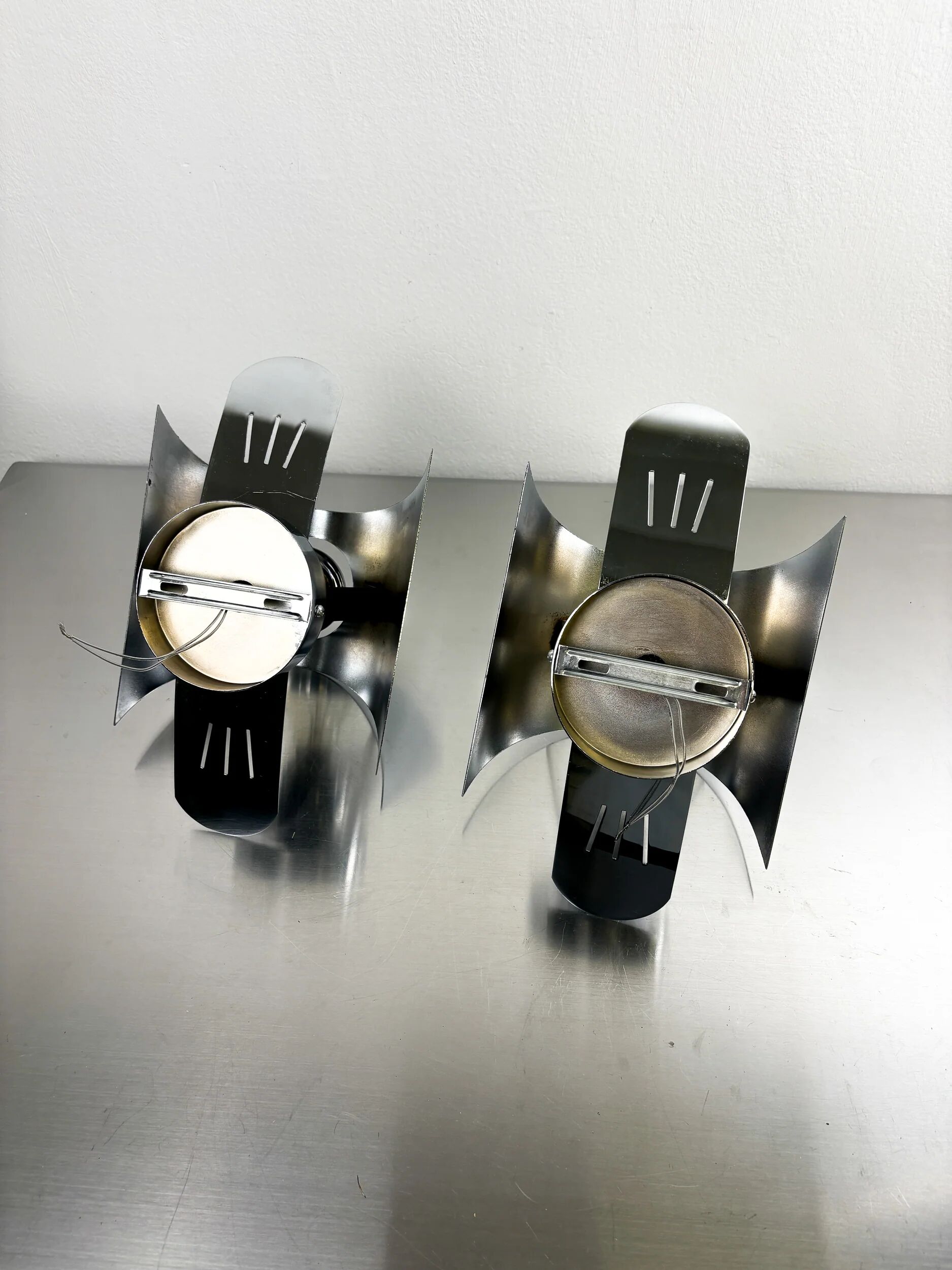 Pair of chromed space age wall lights, Italy, 1970s