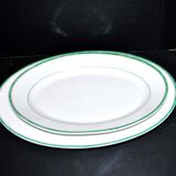 Limoges set of 2 old oval porcelain dishes with green and gold edging