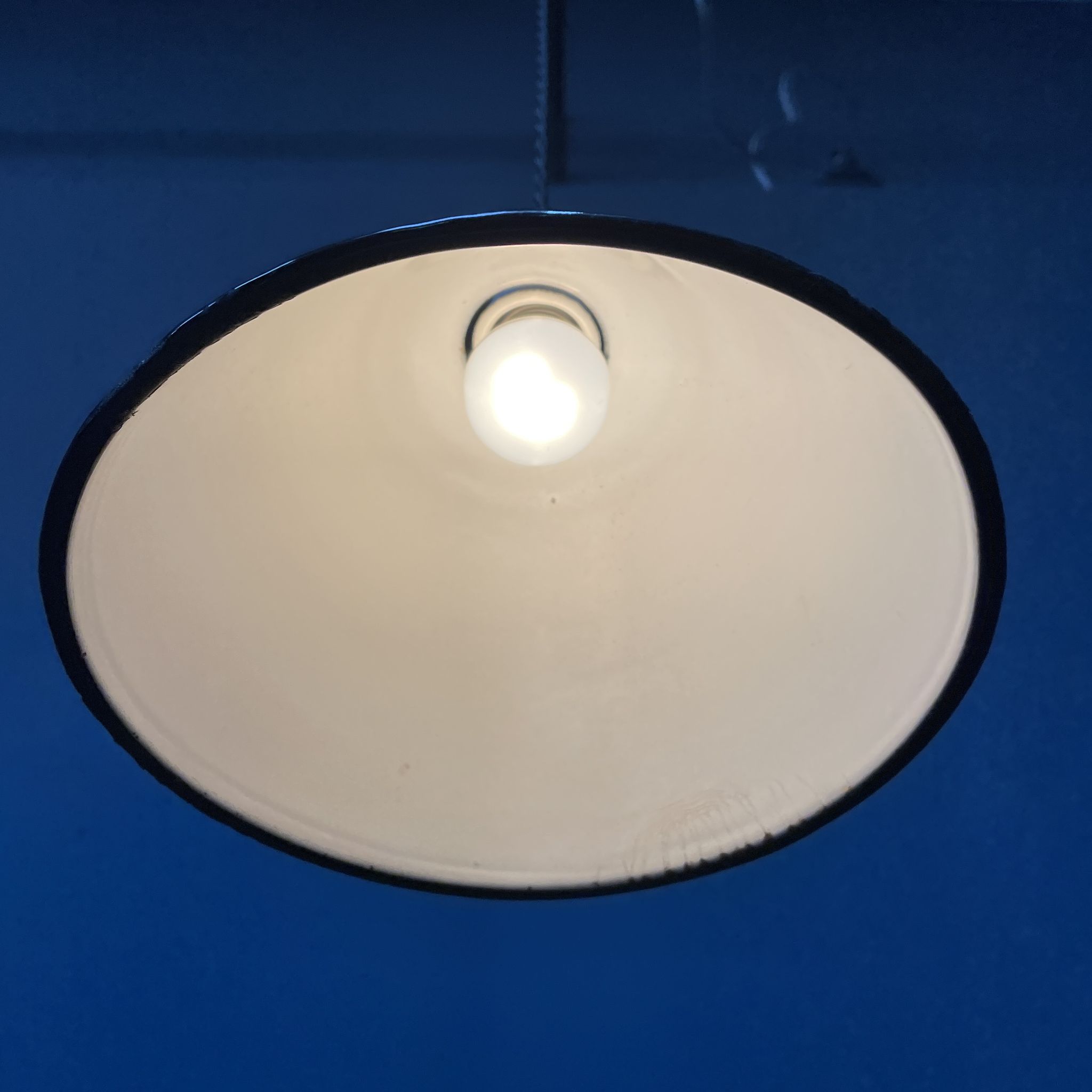 Small size black enamel hanging lamp with brass fixture