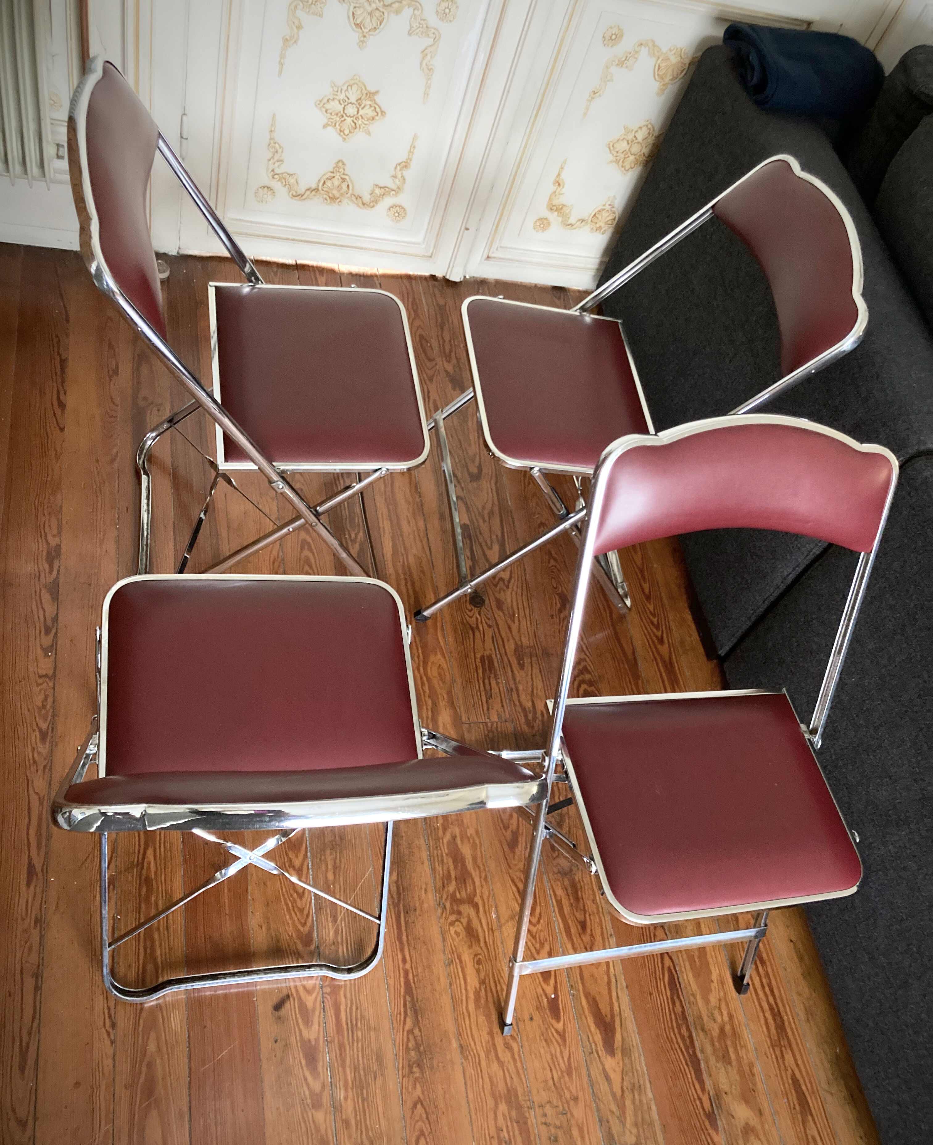 4 vintage folding chairs in chrome