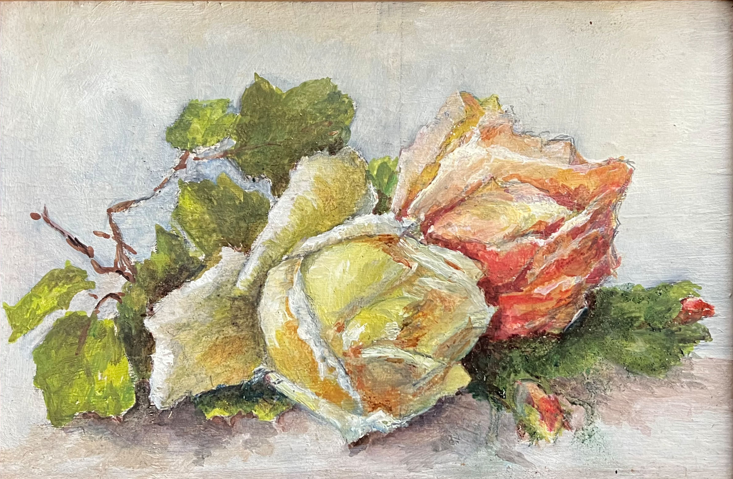 Pink yellow oil on wood panel