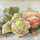 Pink yellow oil on wood panel