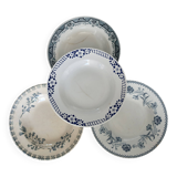 4 vintage blue ironstone soup plates