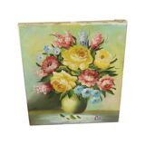 Fleurs dans un vase Nature morte Peinture amateur Signée 27 cm