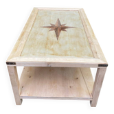 Renovated solid wood coffee table in chic country seaside style.
