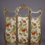 Louis XV style screen with three sheets in molded wood and embroidered fabrics