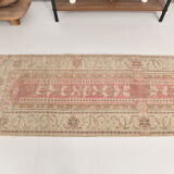 2x7 shades of red & beige vintage runner rug, 77x222cm