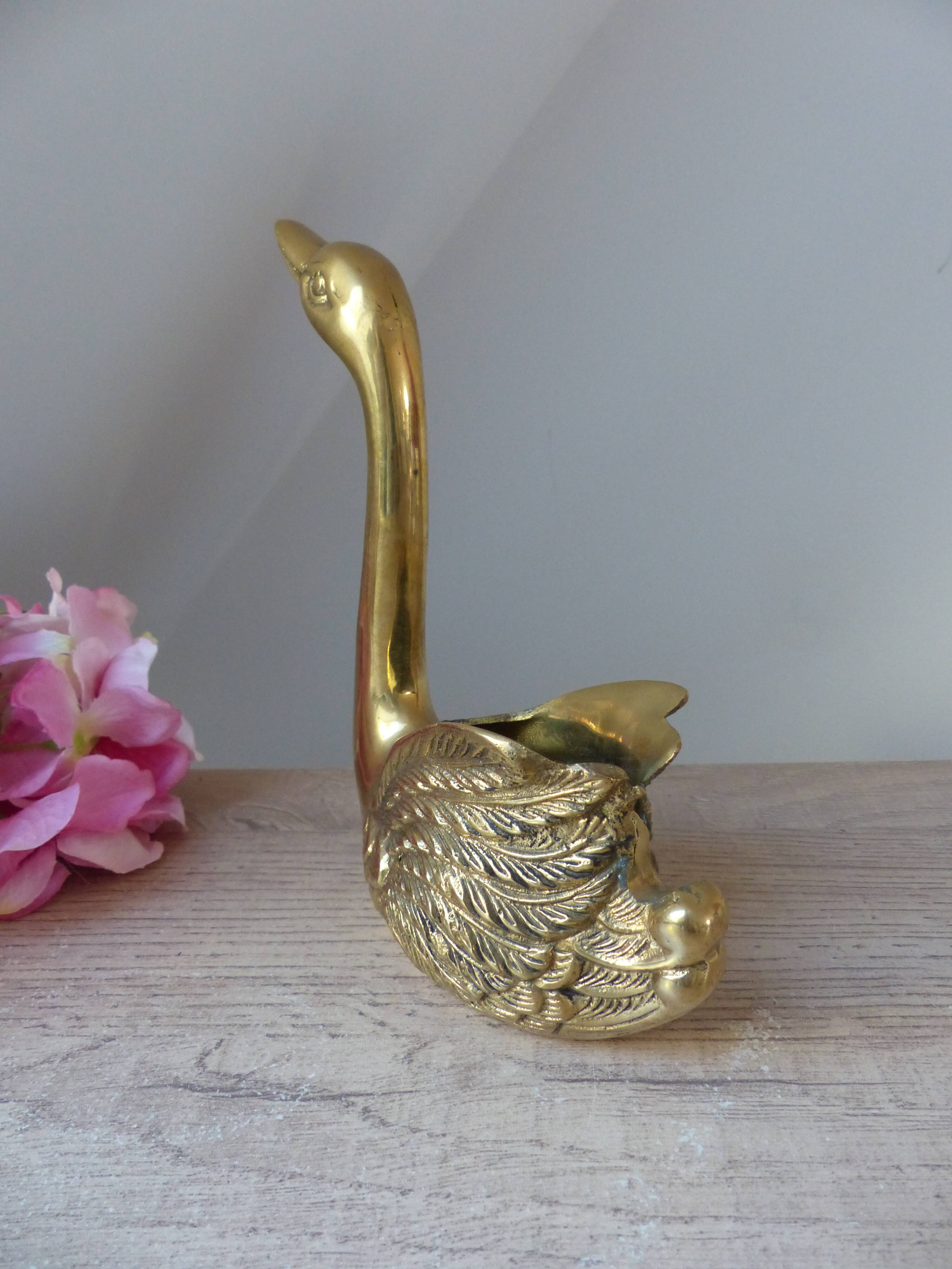 Vintage Solid Brass Swan Bird Figurine