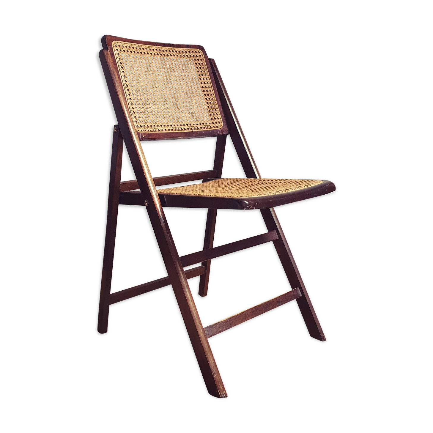 Vintage wood chair and folding cannage 60s