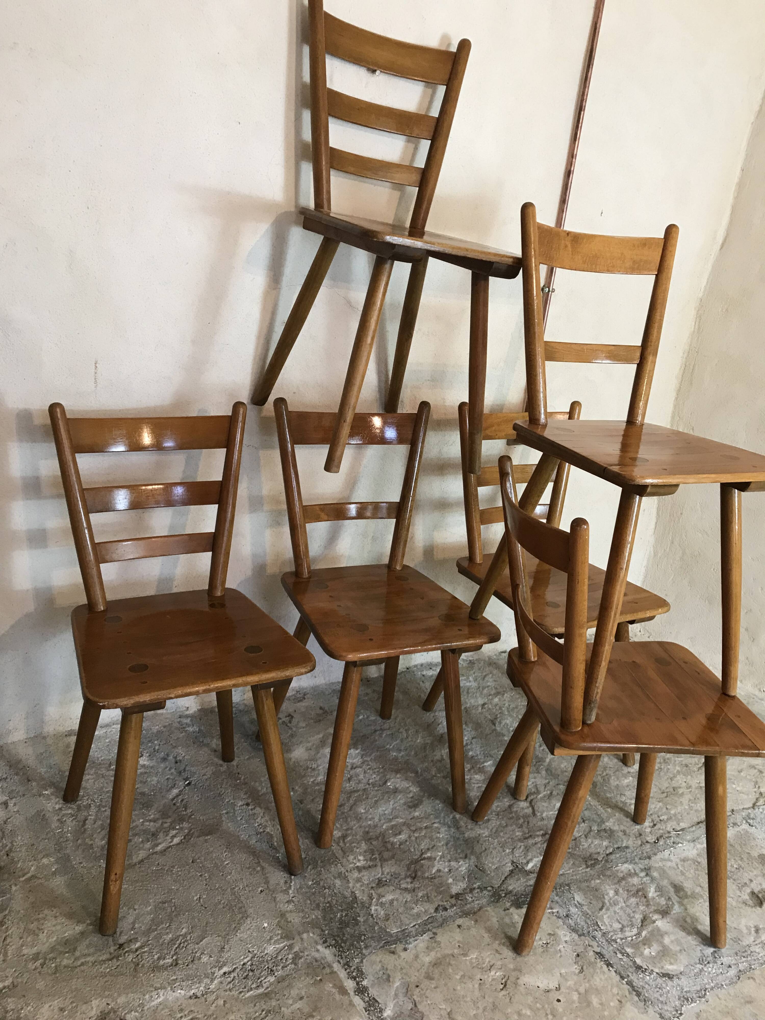 Set of 6 solid beech chairs by Adolf Schneck