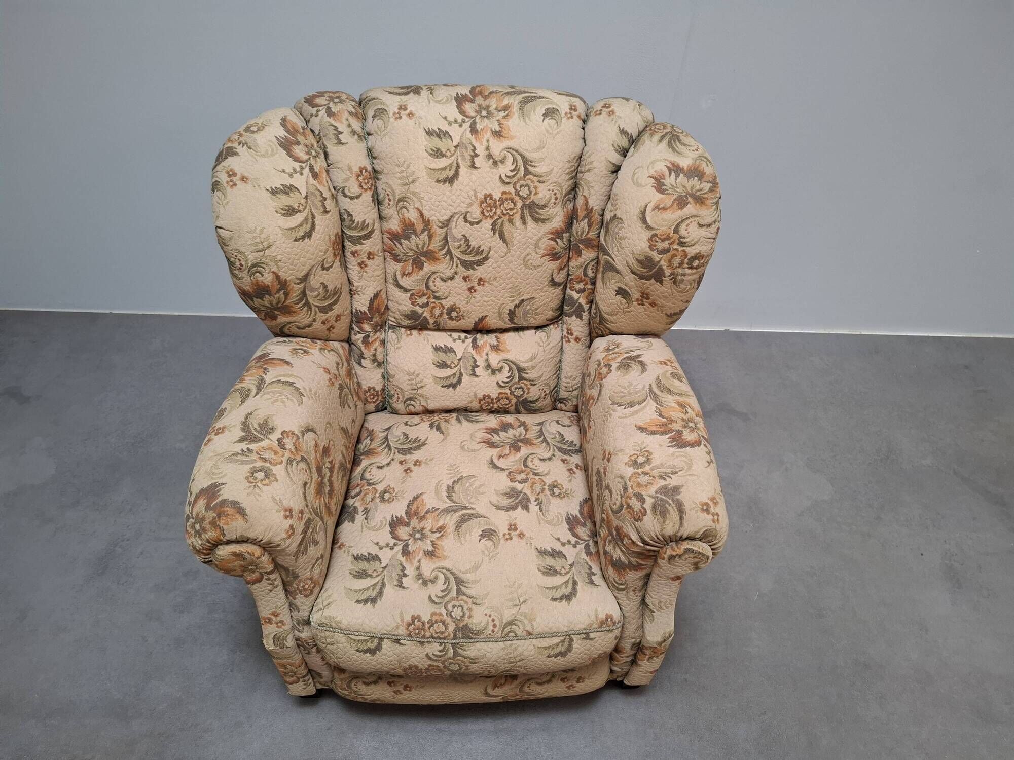 1930s Art Deco Czech Floral Upholstered Wingback Armchair