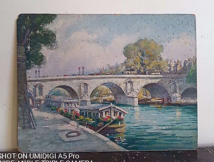Edouard Leverd (1881-1950) oil on cardboard - 35 x 27 cm - bridge in Paris 1937