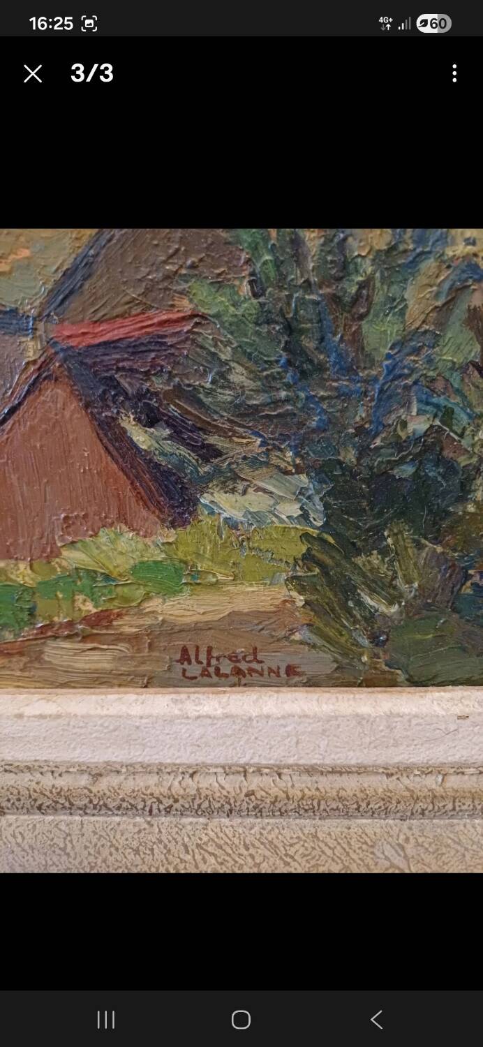 Antique oil painting on cardboard, signed Alfred Lalanne