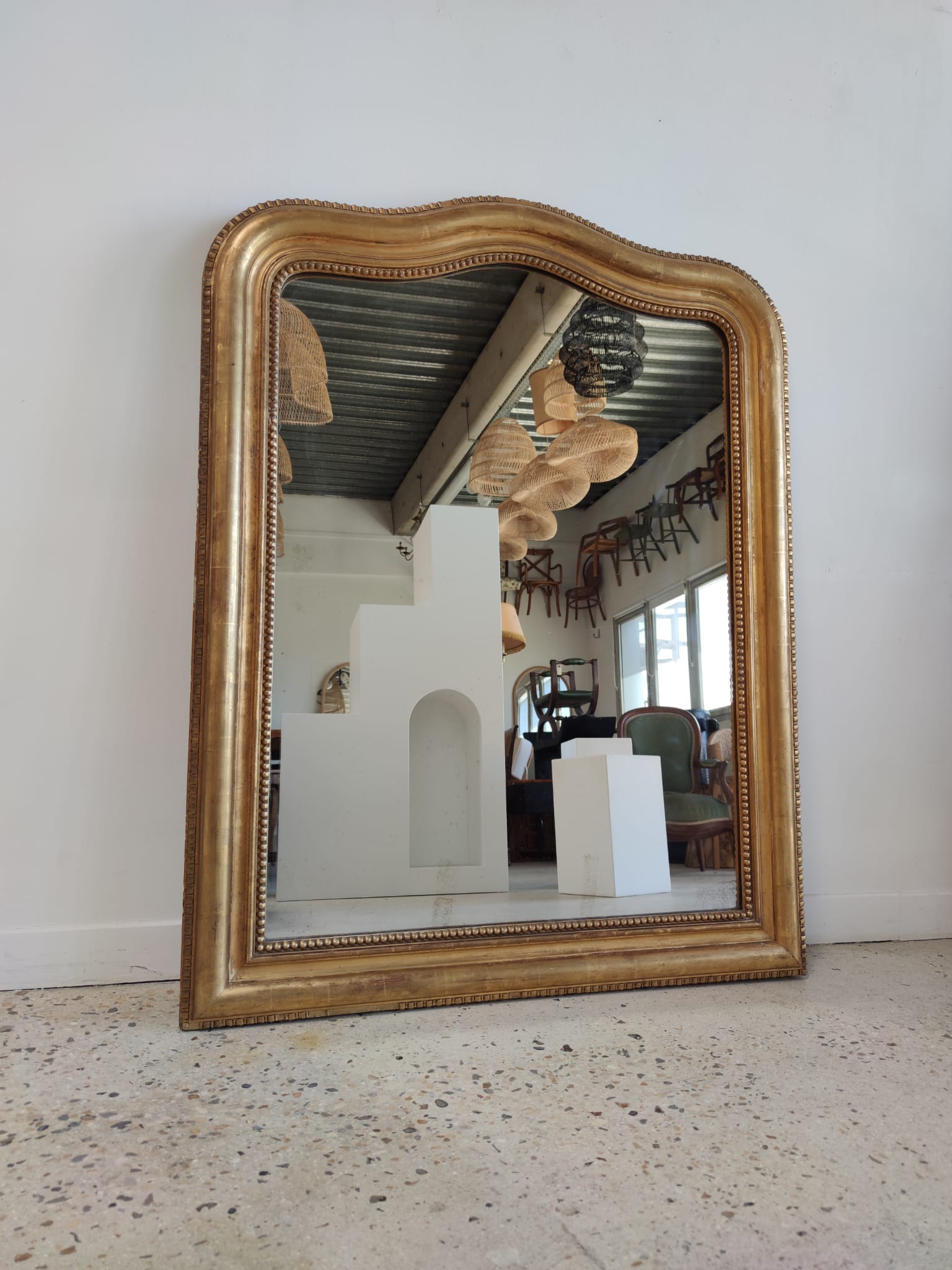 Louis Philippe gilded mirror with gendarme hat nineteenth H:130cm
