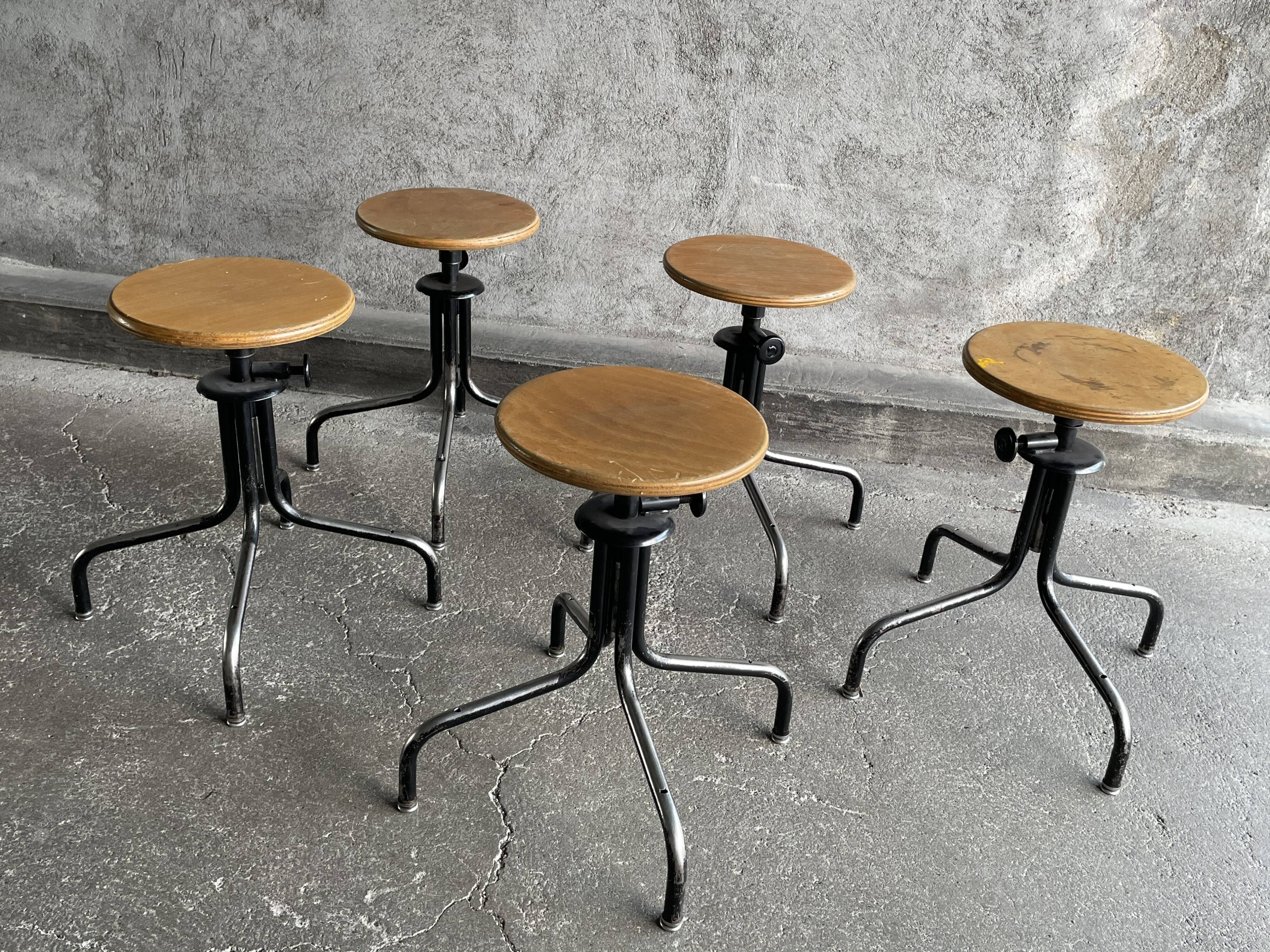 Set of 5 flambo adjustable industrial stools