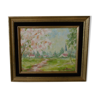 Table oil on vintage panel 1950