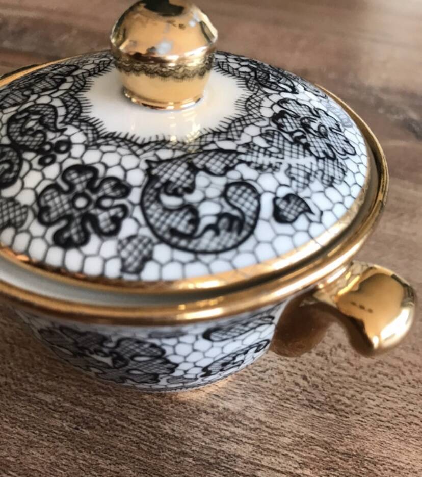 Limoges sugar bowl hand-painted Le Tallec x Rochas Paris vintage 1950s