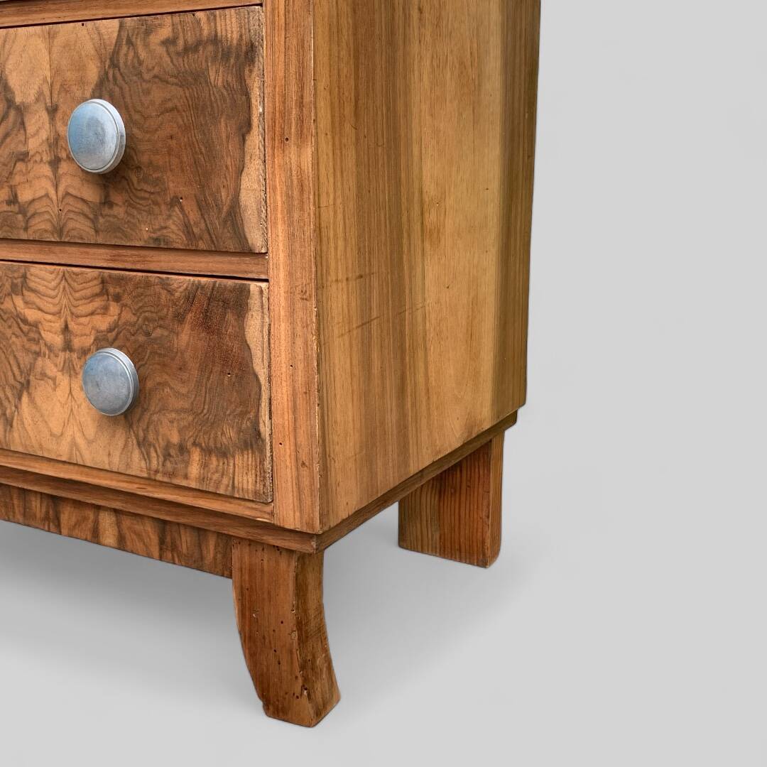 Art Deco chest of drawers in raw walnut burl