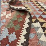 Geometric Kilim Runner Rug, Handmade Wool Contemporary Rug 185 x 103 cm