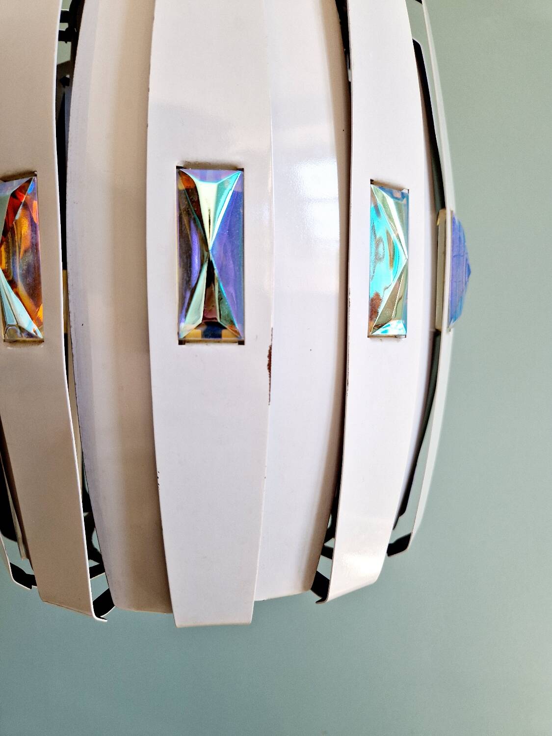 Scandinavian pendant light in metal and prismatic glass, Werner Schou, 1960-70