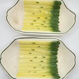 Salins earthenware slip dish decorated with asparagus, French, yellow and green, 20th century