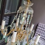 Chandelier with crystal and brass tassels from the 1970s, used condition