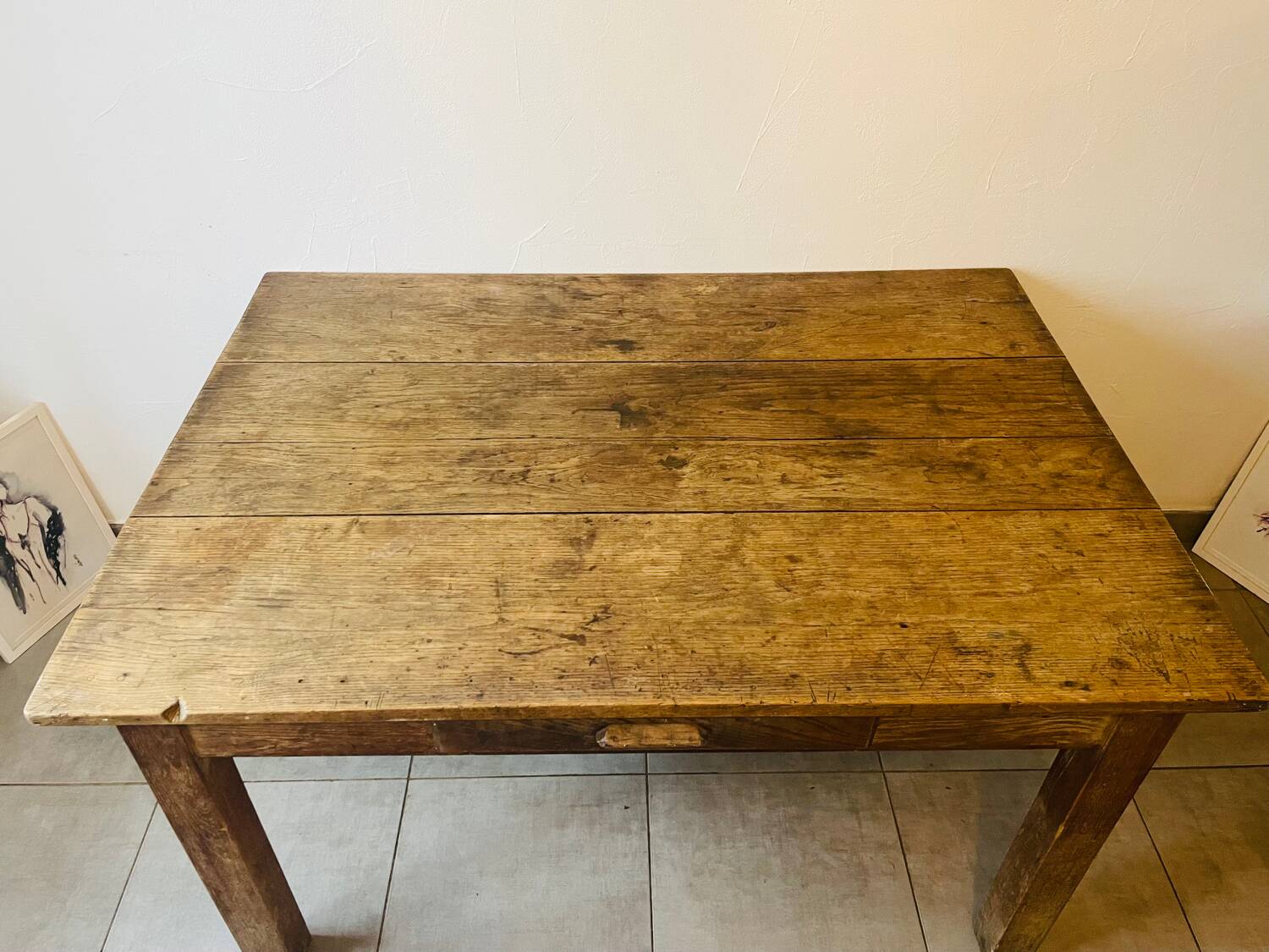 Très belle table de ferme vintage en bois massif