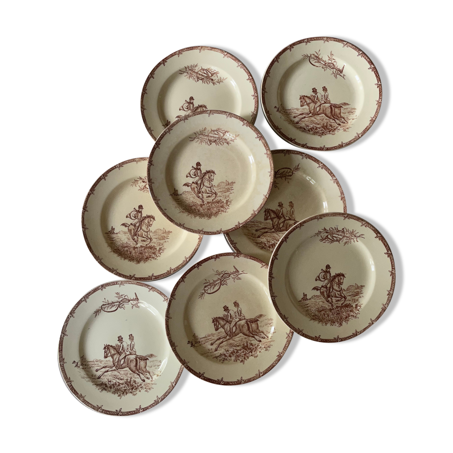 Flat plates iron earth hunting scene vieillard