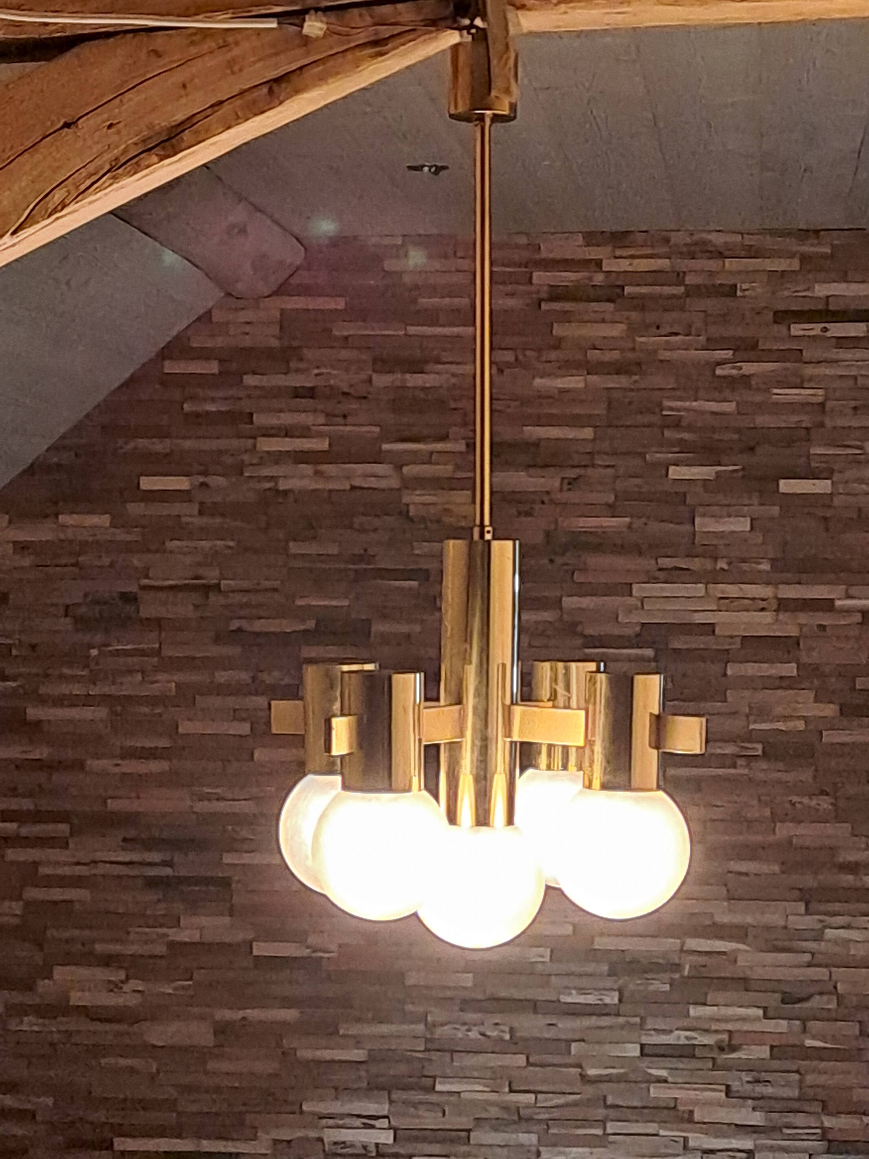 Brass globe chandelier by Hans Agne Jakobsson from the 1960s