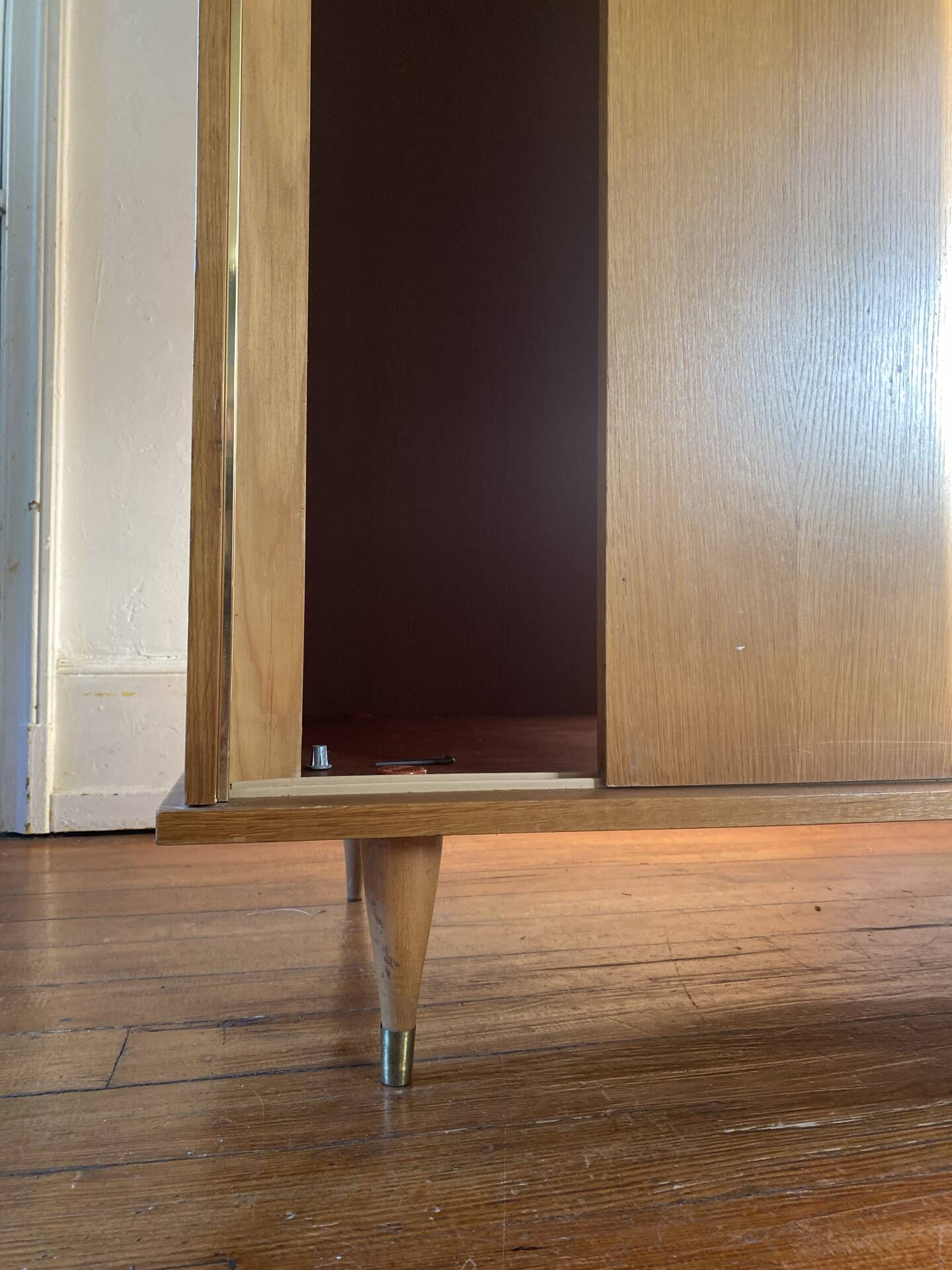 Large vintage Scandinavian wardrobe with two sliding doors.