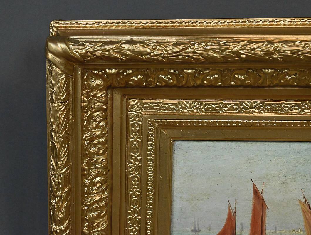 Tableau "Sailboats on the Mediterranean", oil on panel, French school of the 19th century.