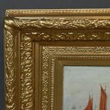 Tableau "Sailboats on the Mediterranean", oil on panel, French school of the 19th century.