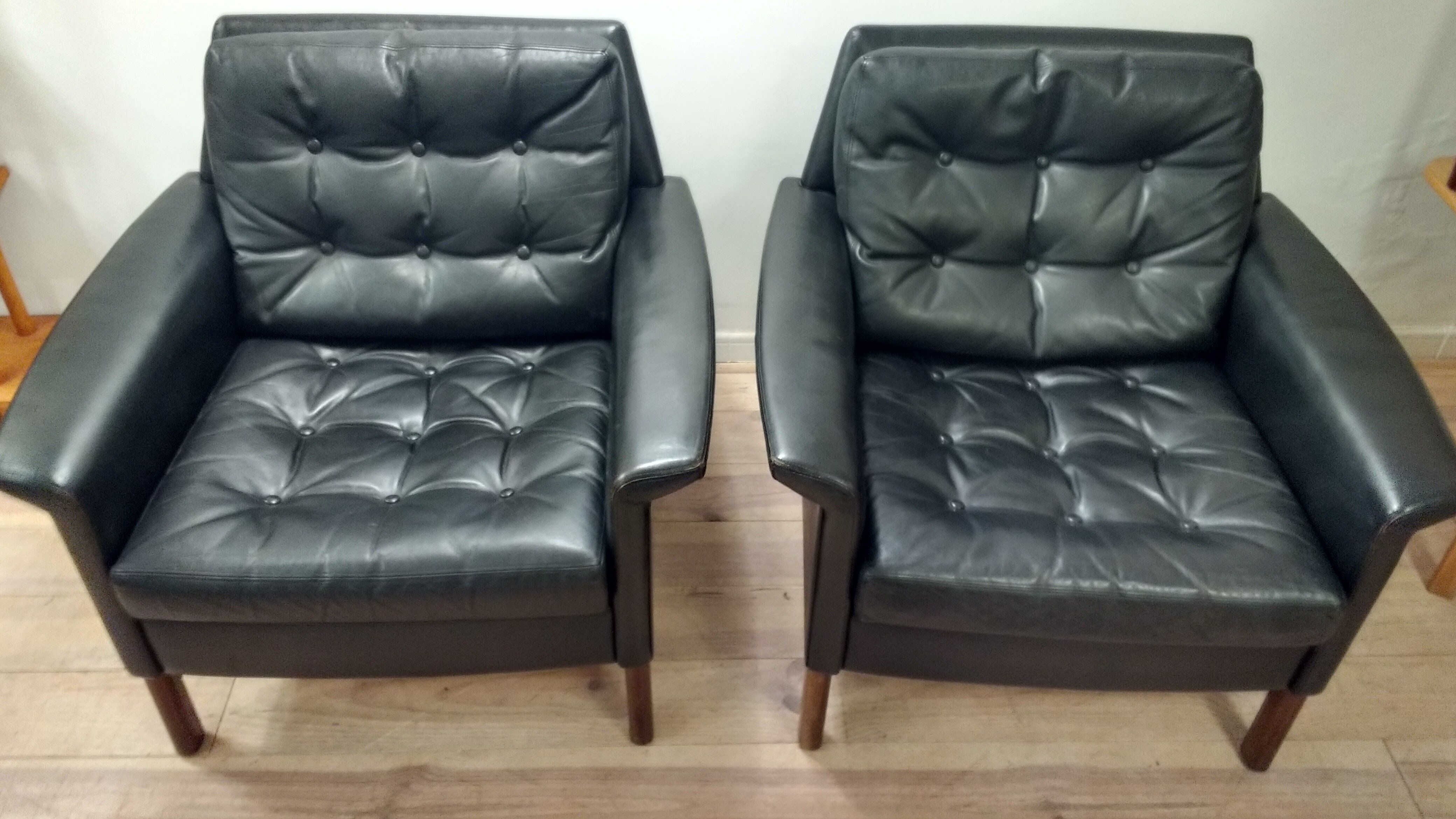 Pair of leather Danish chairs