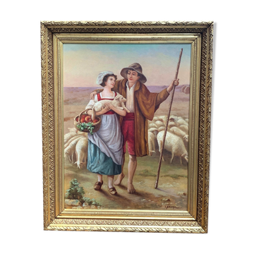 Painting "Romantic Scene" - End of the 19th century