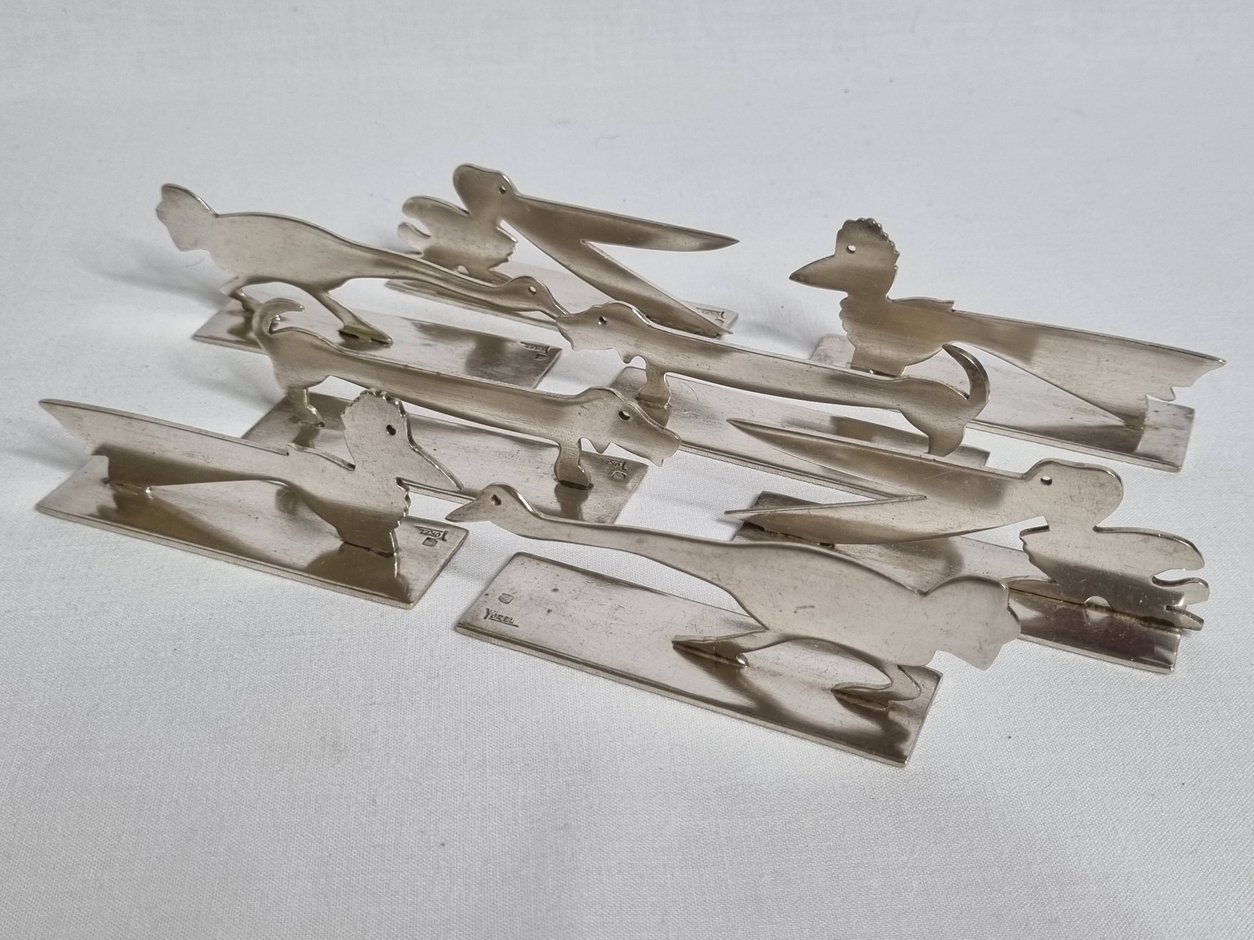 Ensemble de 8 porte-couteaux animaliers Yorel Art Déco métal argenté 1930