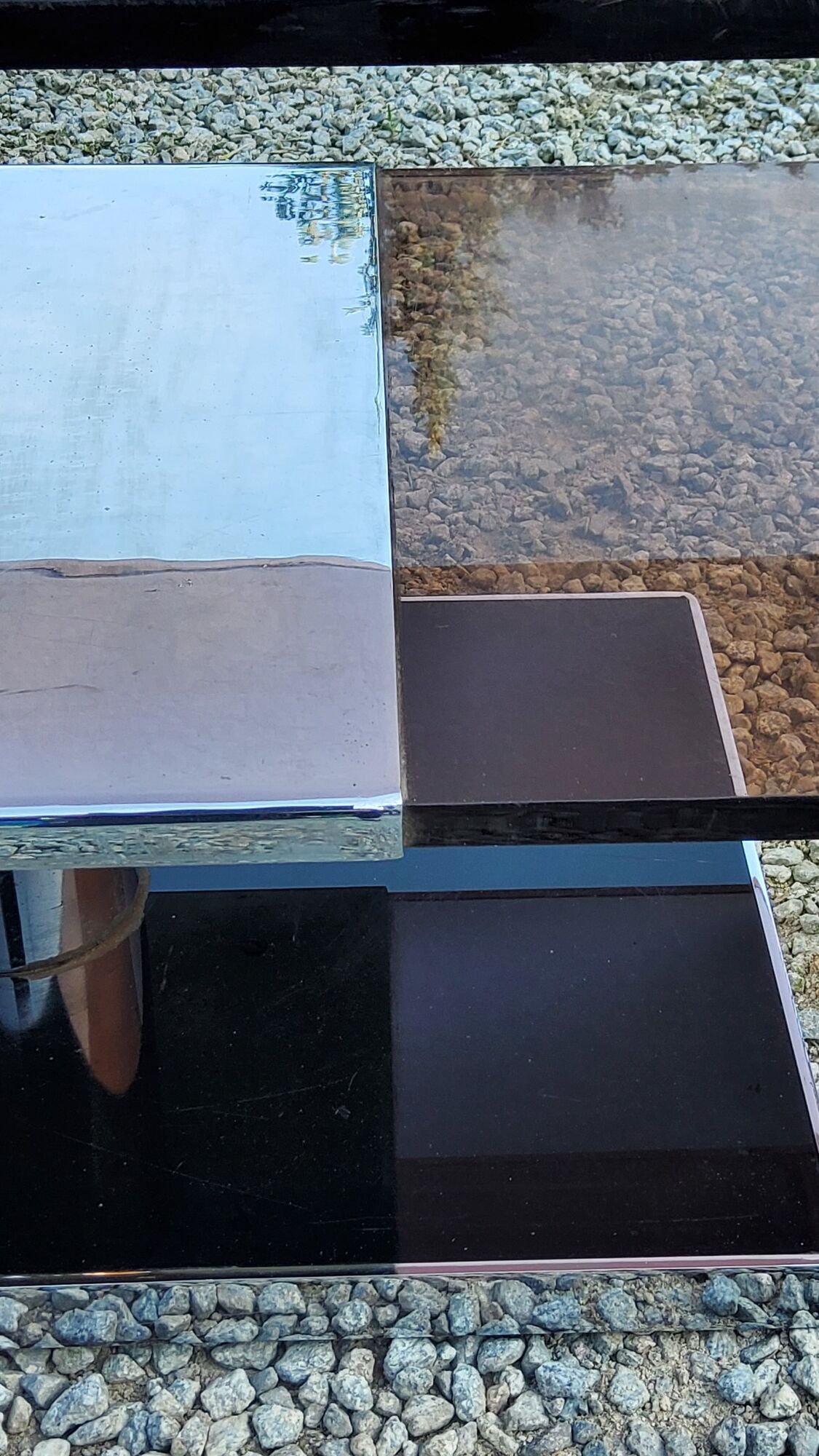 Coffee table from the 70s in chromed steel and smoked plexiglass double swivel trays