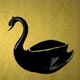 Vintage black and gold ceramic swan vase from the 1960s.