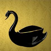 Vintage black and gold ceramic swan vase from the 1960s.