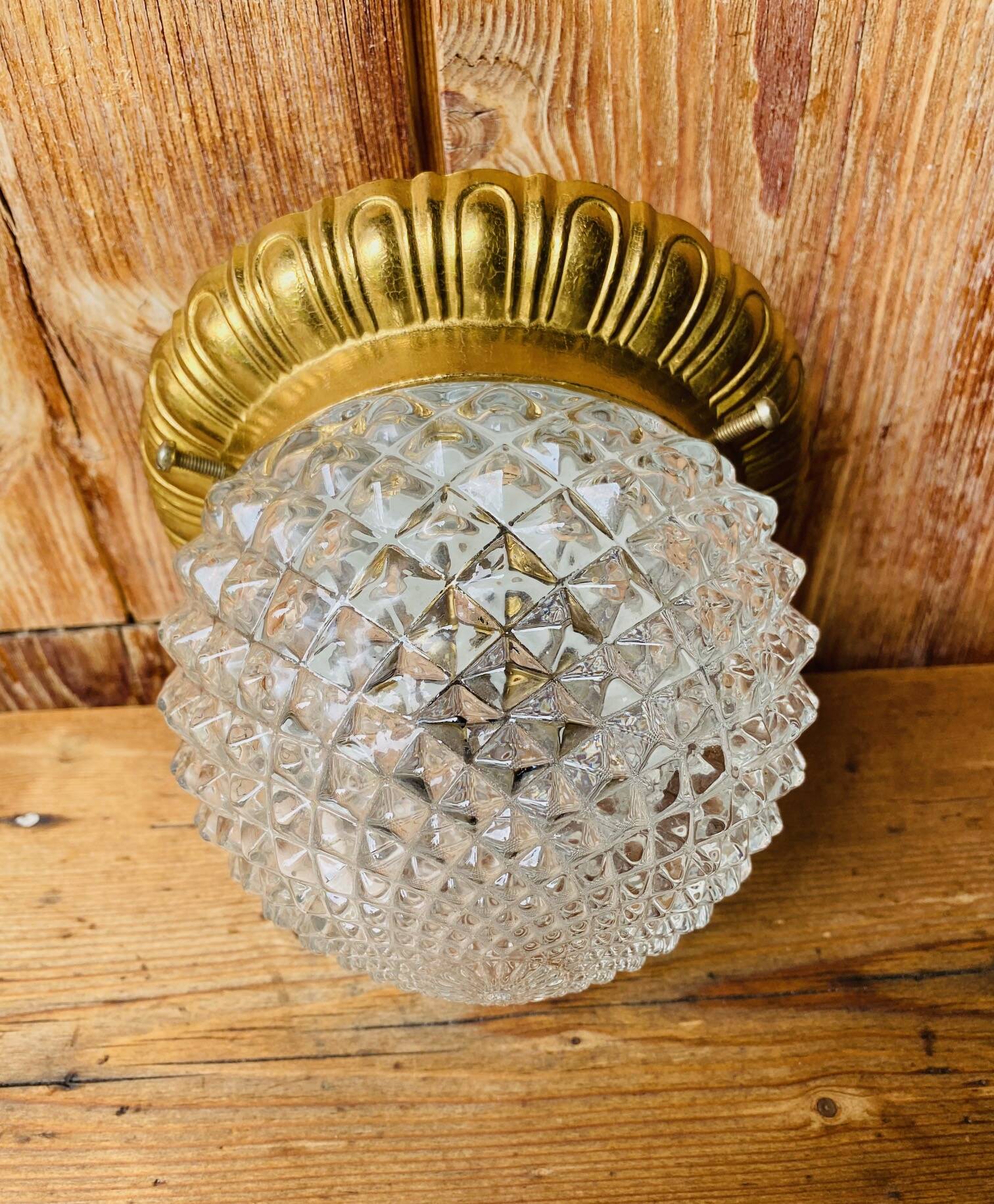 Vintage glass and brass ceiling light