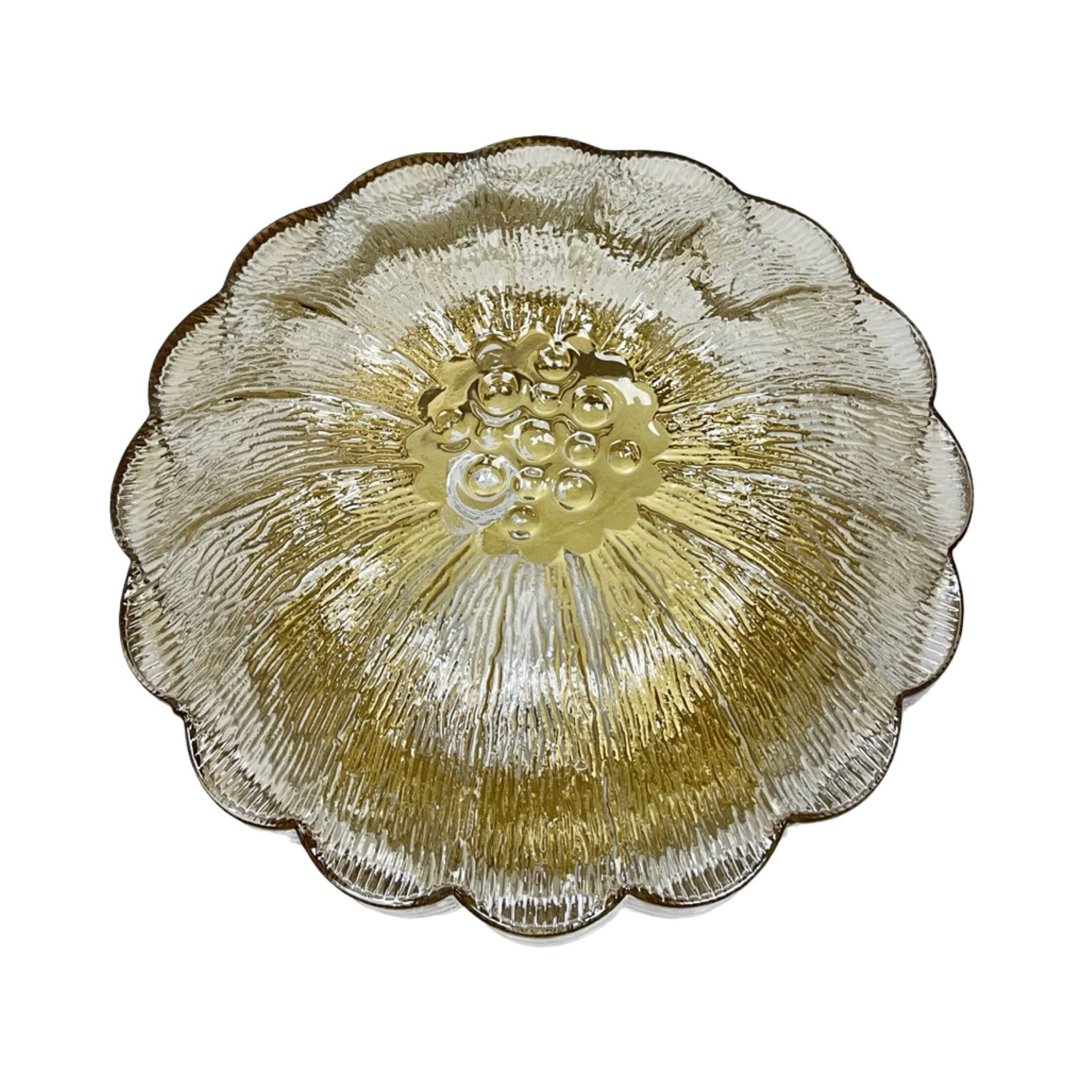 HP Leuchten Amber Flower Ceiling Lamp Pressed Glass Mid-Century Model 65282