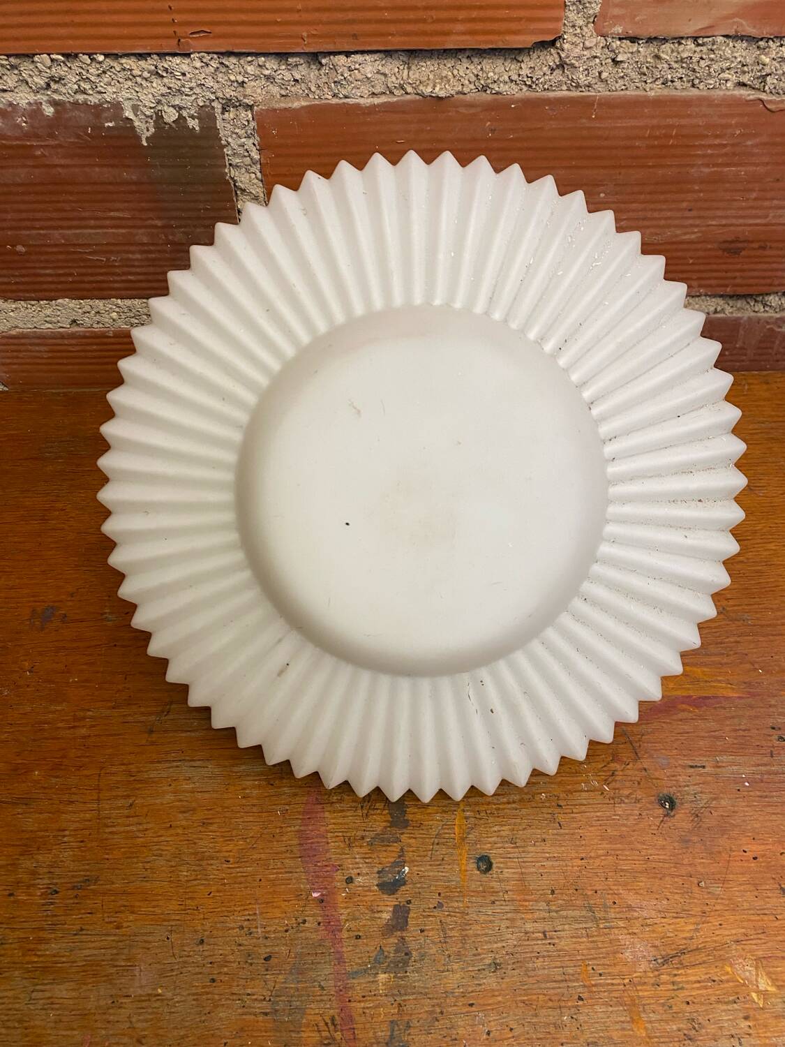 Antique Pendant Lamp Opaline White Saucer Shape Ribbed Vintage
