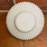 Antique Pendant Lamp Opaline White Saucer Shape Ribbed Vintage