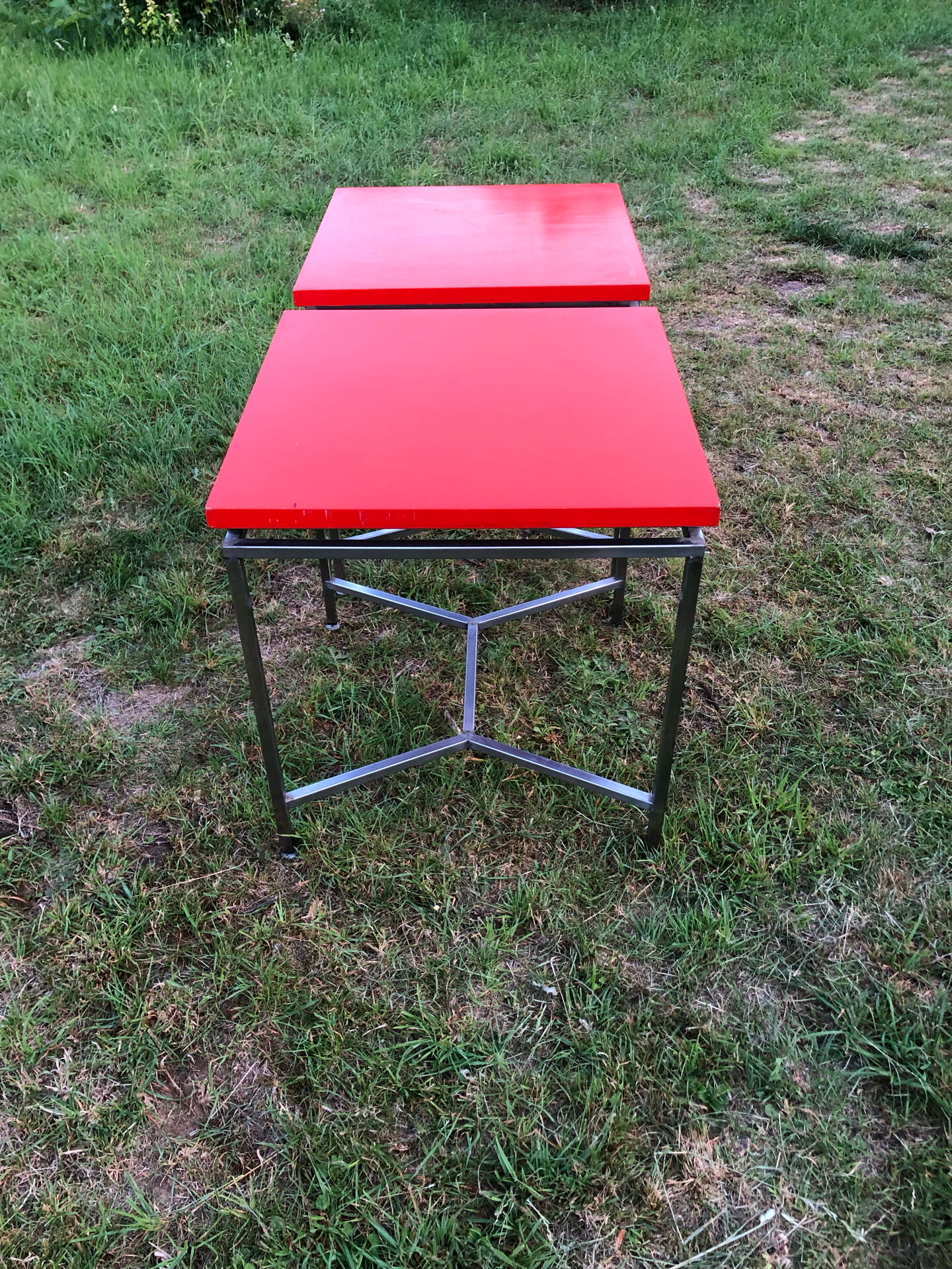 Red square tables