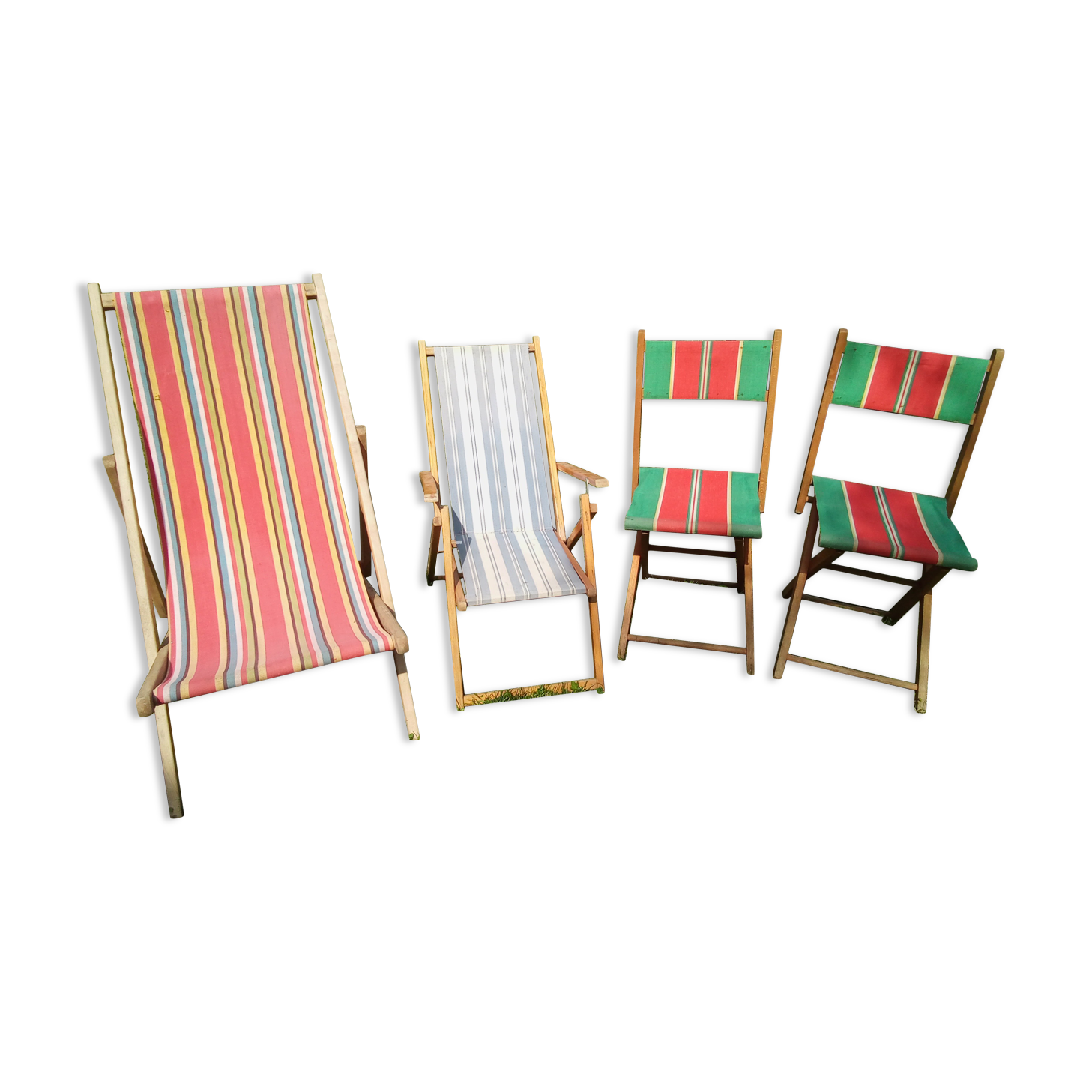 Set of 2 Chilean folding women and 2 folding chairs in vintage canvas 1970