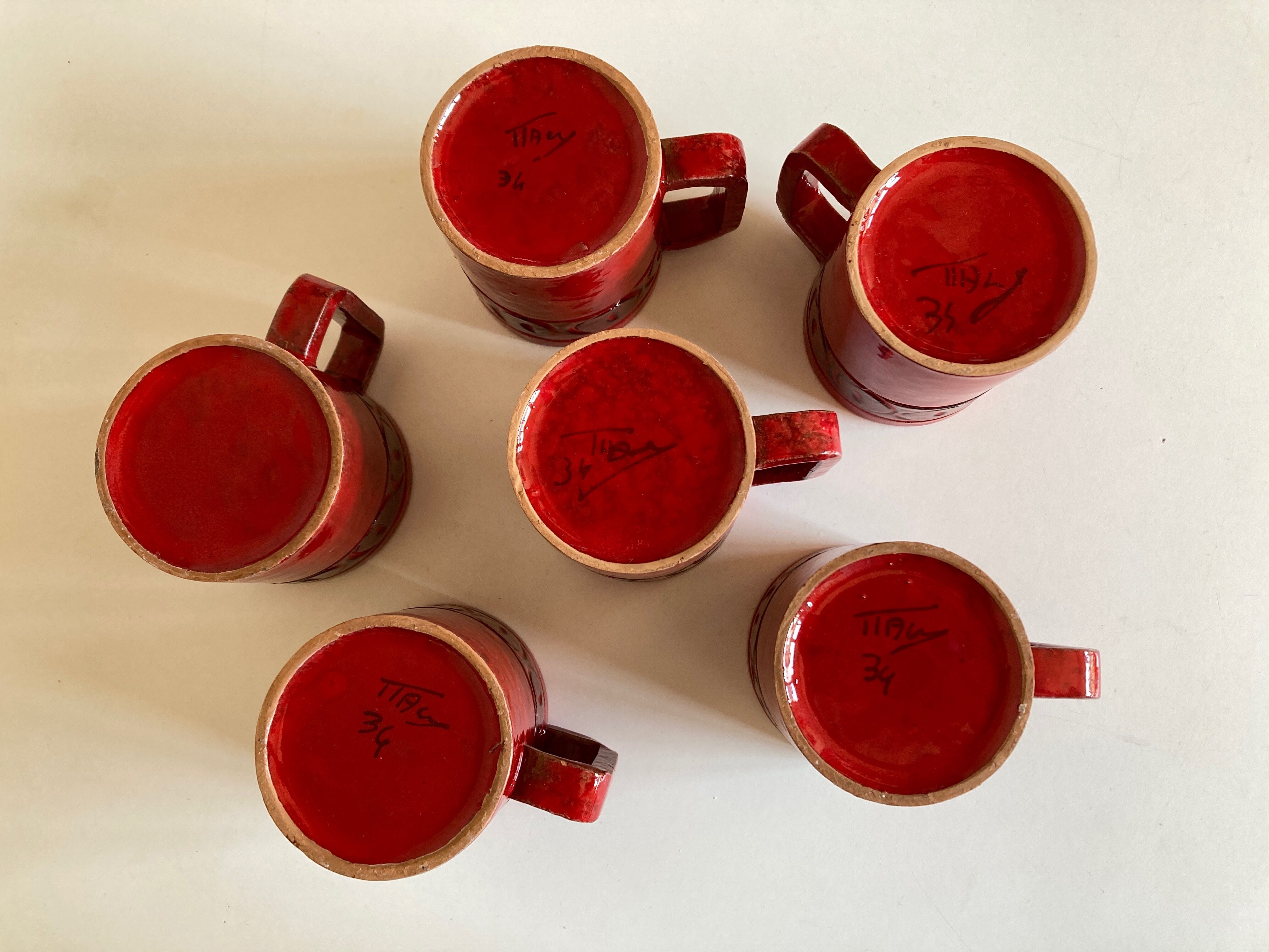 Set of 6 mugs in glazed earth Bitossi Italy 1960