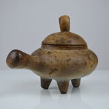 tripod ceramic with lid, signed Agnès Escala