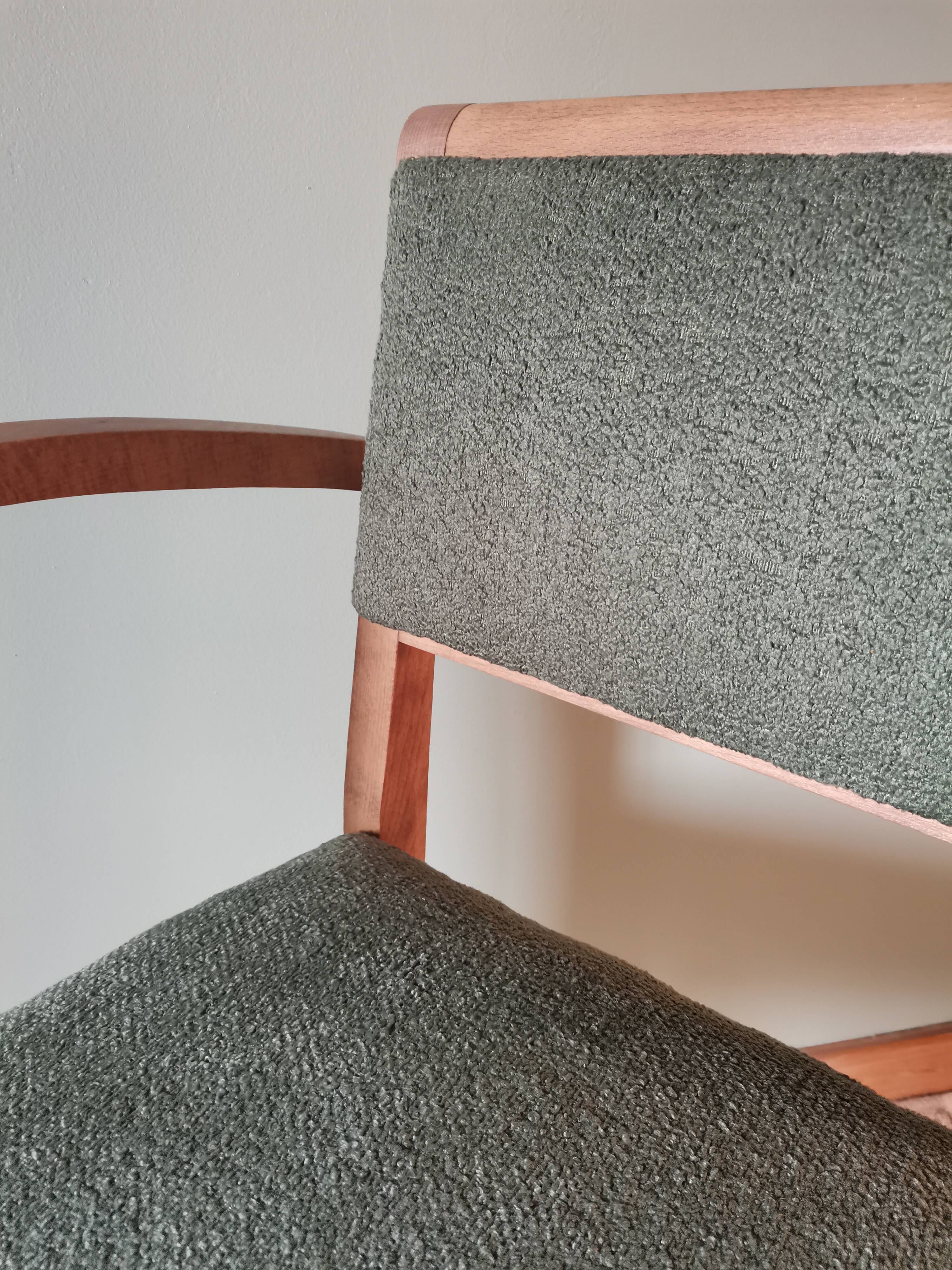 Fauteuil bridge art deco bouclette verte